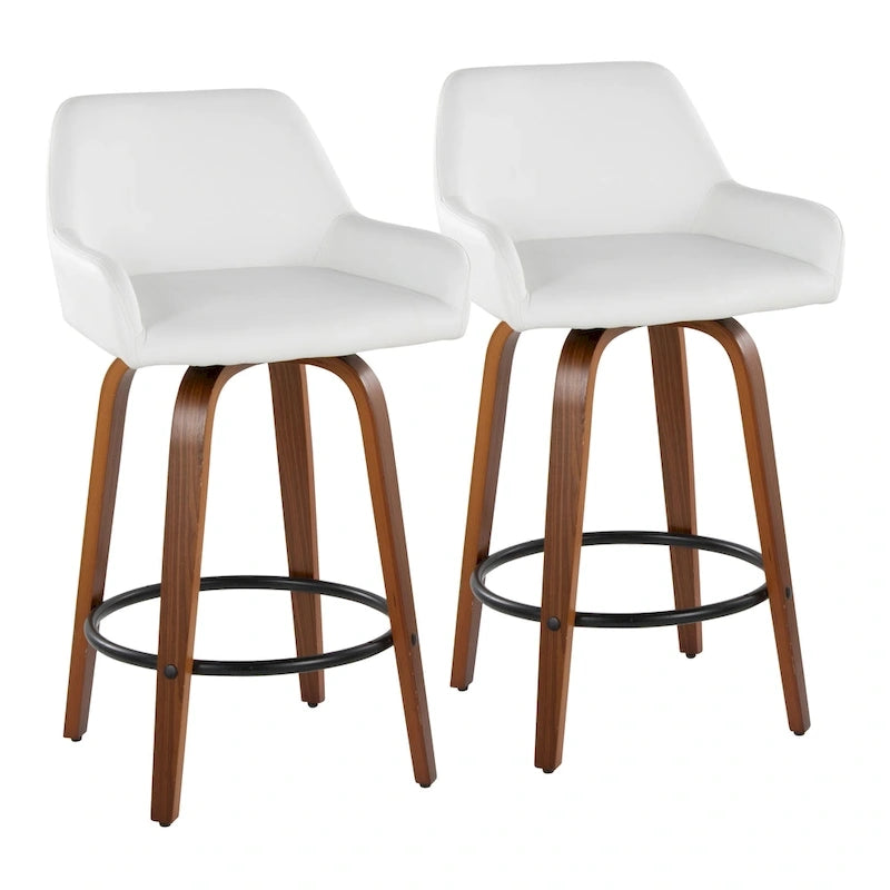Tabouret de comptoir à hauteur fixe avec pieds en bois courbé et repose-pieds rond