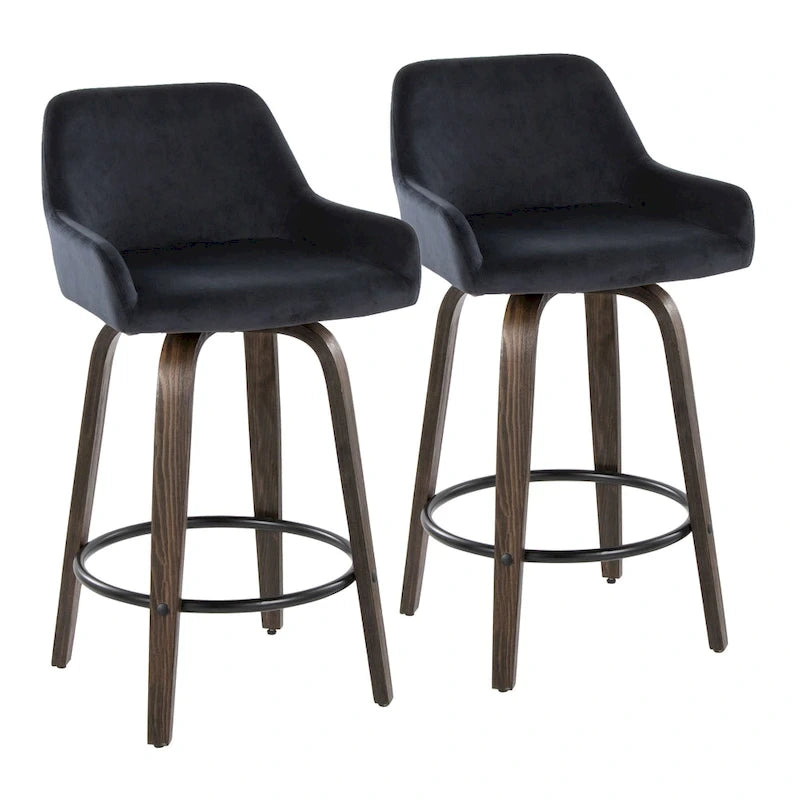 Tabouret de comptoir à hauteur fixe avec pieds en bois courbé et repose-pieds rond