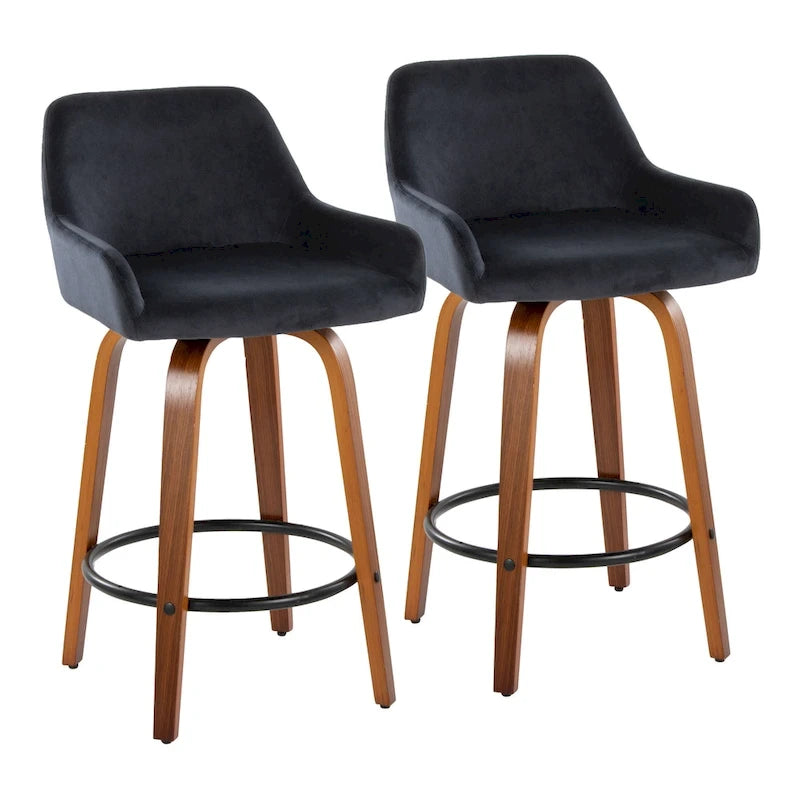 Tabouret de comptoir à hauteur fixe avec pieds en bois courbé et repose-pieds rond