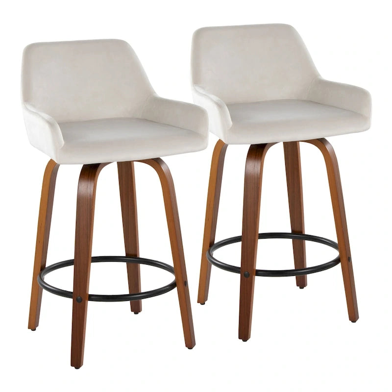 Tabouret de comptoir à hauteur fixe avec pieds en bois courbé et repose-pieds rond