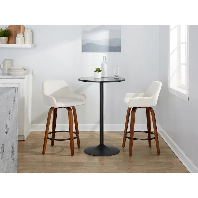 Tabouret de comptoir à hauteur fixe avec pieds en bois courbé et repose-pieds rond