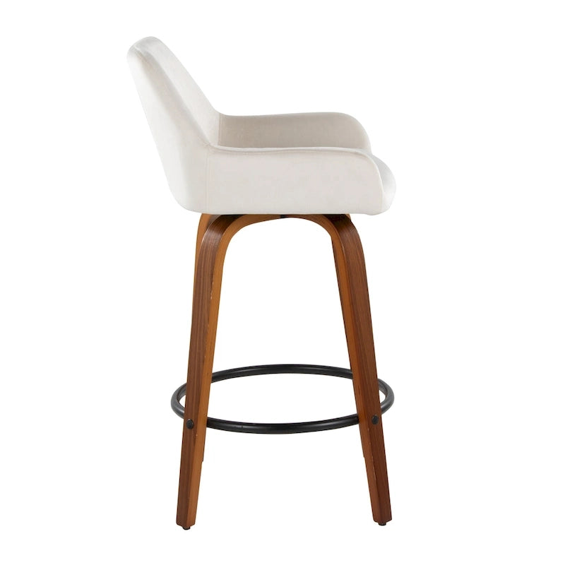 Tabouret de comptoir à hauteur fixe avec pieds en bois courbé et repose-pieds rond