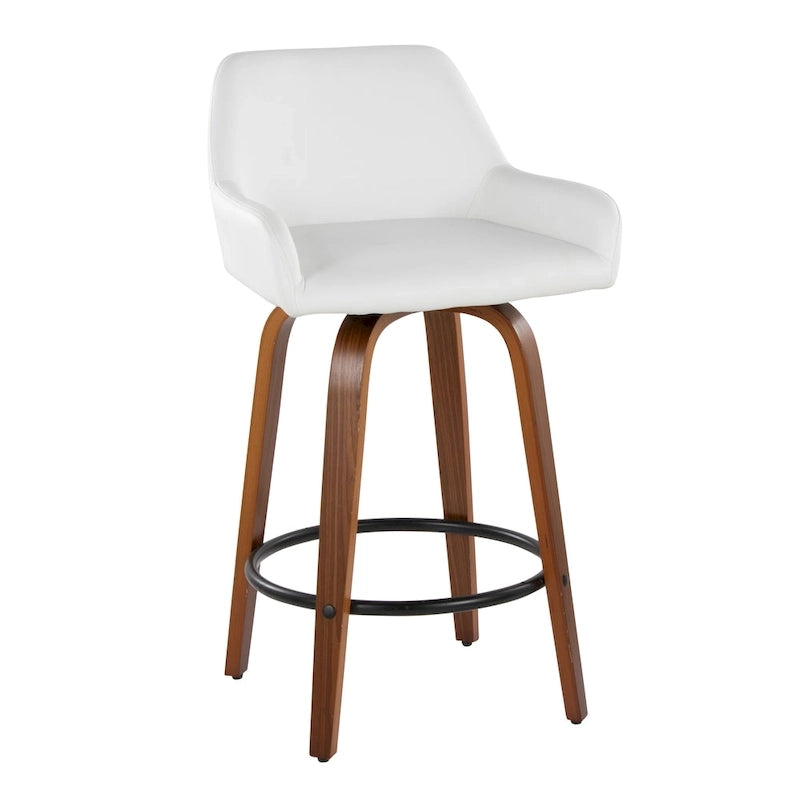 Tabouret de comptoir à hauteur fixe avec pieds en bois courbé et repose-pieds rond