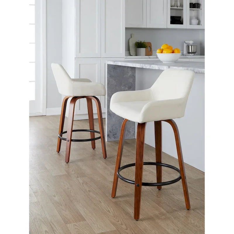 Tabouret de comptoir à hauteur fixe avec pieds en bois courbé et repose-pieds rond
