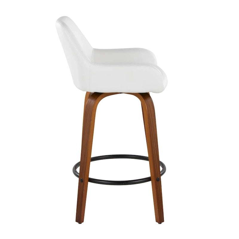 Tabouret de comptoir à hauteur fixe avec pieds en bois courbé et repose-pieds rond