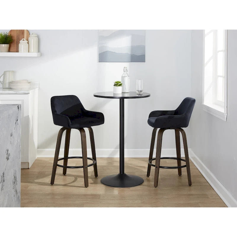 Tabouret de comptoir à hauteur fixe avec pieds en bois courbé et repose-pieds rond