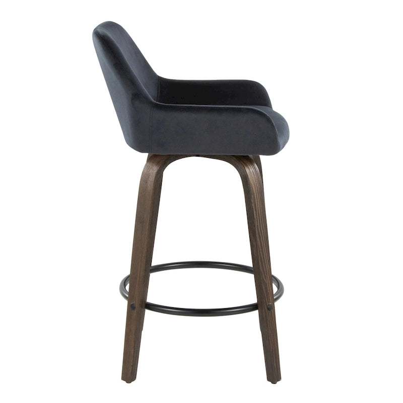 Tabouret de comptoir à hauteur fixe avec pieds en bois courbé et repose-pieds rond