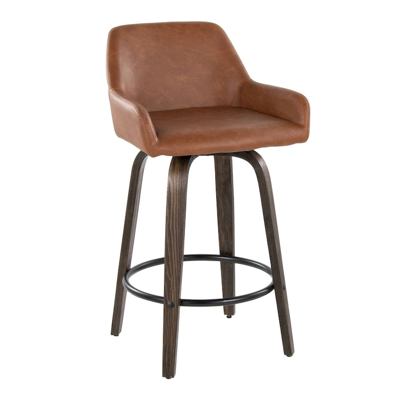Tabouret de comptoir à hauteur fixe avec pieds en bois courbé et repose-pieds rond