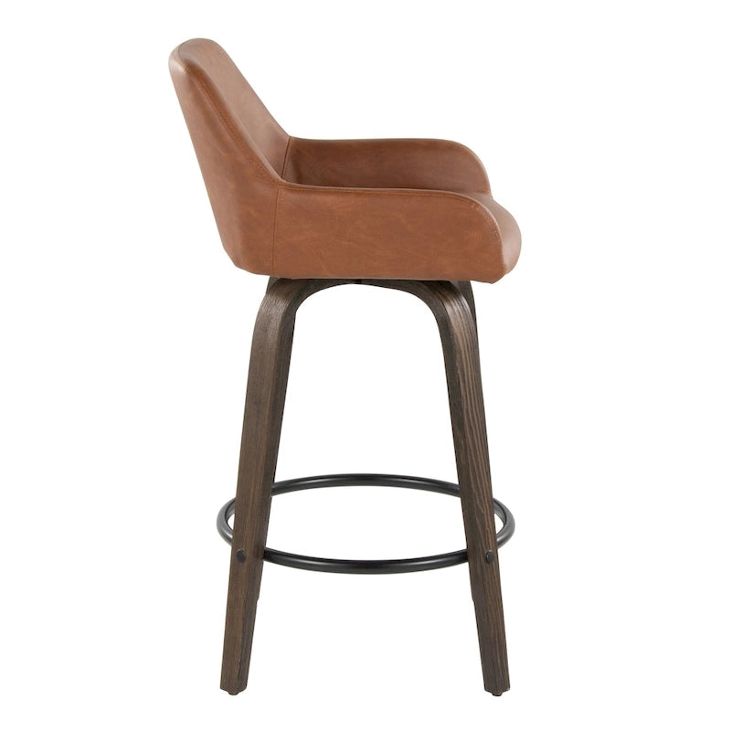 Tabouret de comptoir à hauteur fixe avec pieds en bois courbé et repose-pieds rond