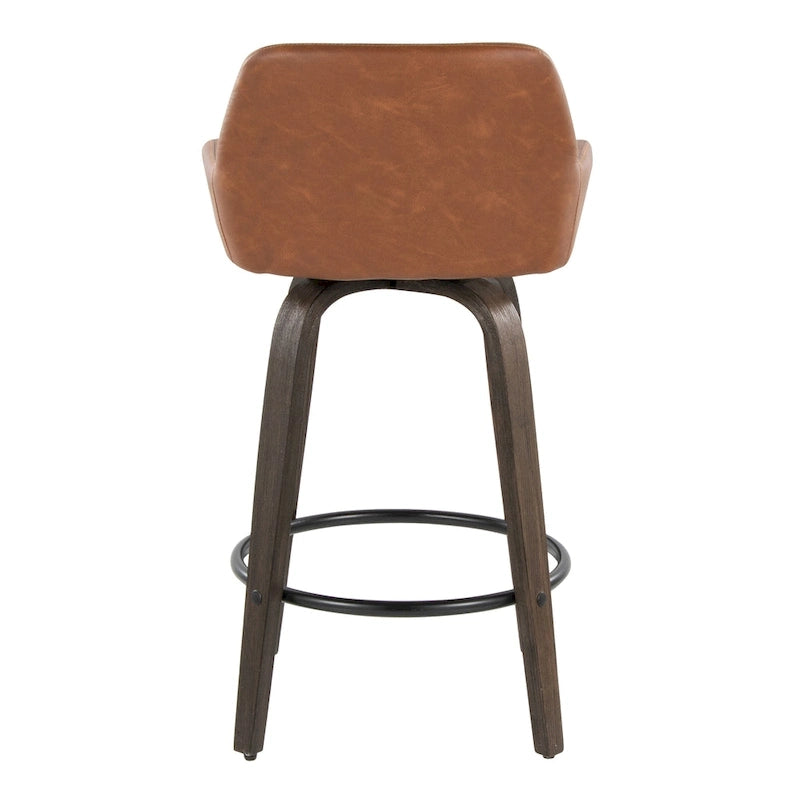 Tabouret de comptoir à hauteur fixe avec pieds en bois courbé et repose-pieds rond