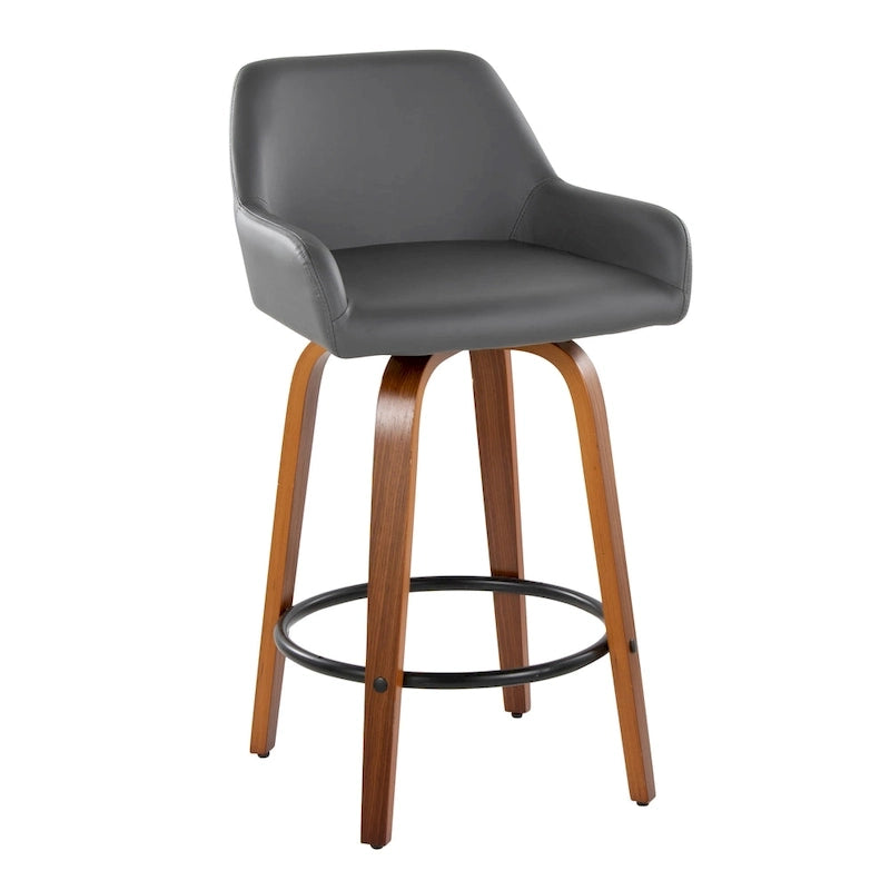 Tabouret de comptoir à hauteur fixe avec pieds en bois courbé et repose-pieds rond
