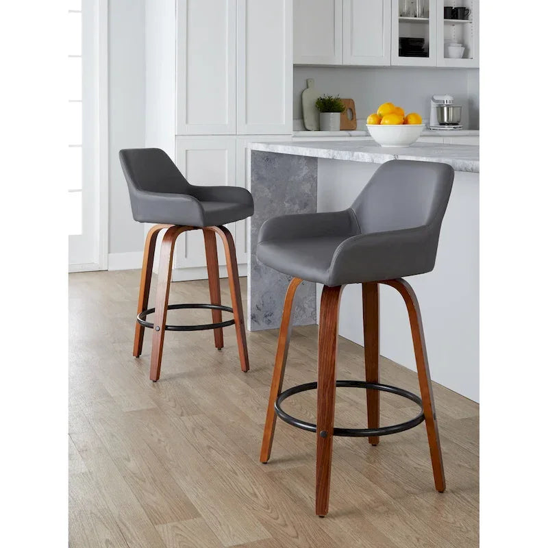 Tabouret de comptoir à hauteur fixe avec pieds en bois courbé et repose-pieds rond