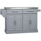 Îlot de cuisine roulant avec rangement, chariot de cuisine portable avec dessus en acier inoxydable, gris