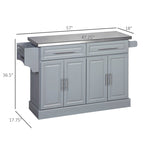 Îlot de cuisine roulant avec rangement, chariot de cuisine portable avec dessus en acier inoxydable, gris