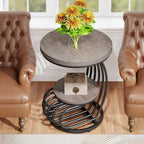 Table d'appoint ronde à 2 niveaux pour salon ou chambre à coucher