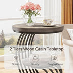 Table d'appoint ronde à 2 niveaux pour salon ou chambre à coucher
