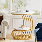 Table d'appoint ronde à 2 niveaux pour salon ou chambre à coucher
