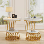 Table d'appoint ronde à 2 niveaux pour salon ou chambre à coucher