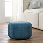 Pouf/Repose-pieds rond en polyester, intérieur/extérieur - 45 x 45 x 30 cm