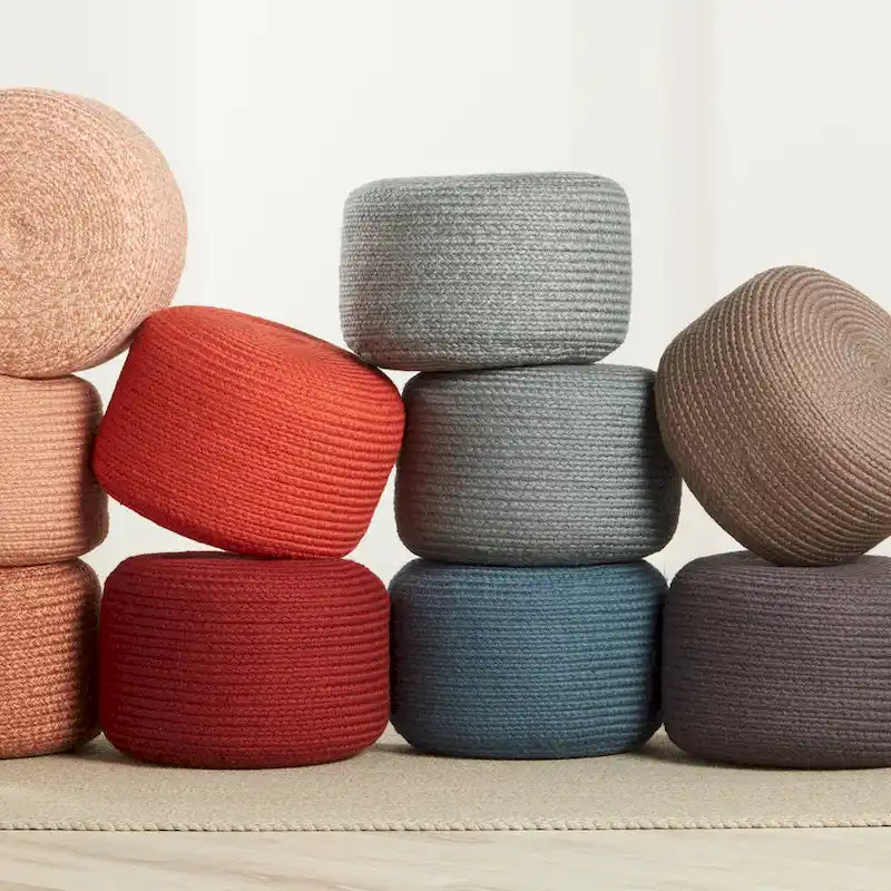 Pouf/Repose-pieds rond en polyester, intérieur/extérieur - 45 x 45 x 30 cm