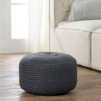 Pouf/Repose-pieds rond en polyester, intérieur/extérieur - 45 x 45 x 30 cm