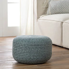 Pouf/Repose-pieds rond en polyester, intérieur/extérieur - 45 x 45 x 30 cm