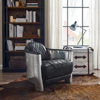Fauteuil d'appoint industriel rétro en cuir pleine fleur et aluminium