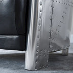 Fauteuil d'appoint industriel rétro en cuir pleine fleur et aluminium