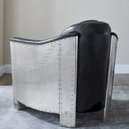 Fauteuil d'appoint industriel rétro en cuir pleine fleur et aluminium