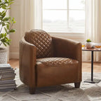 Fauteuil d'appoint industriel rétro en cuir pleine fleur et aluminium