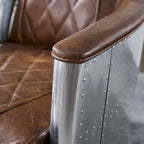 Fauteuil d'appoint industriel rétro en cuir pleine fleur et aluminium