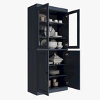 Garde-manger 100 % en bois massif avec portes givrées, vitrées transparentes ou pleines et étagères réglables