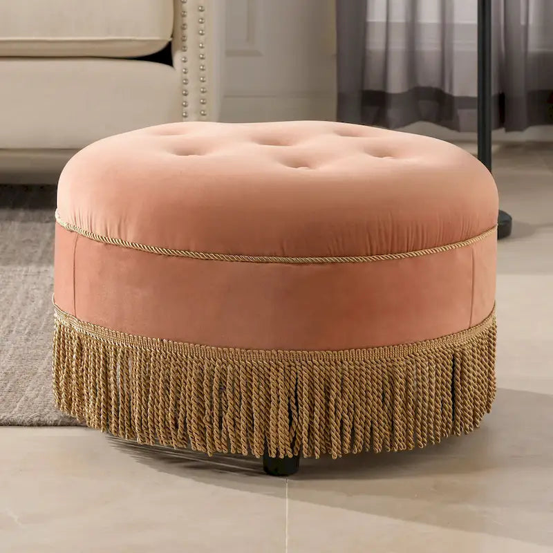 Ottoman rond d'appoint capitonné