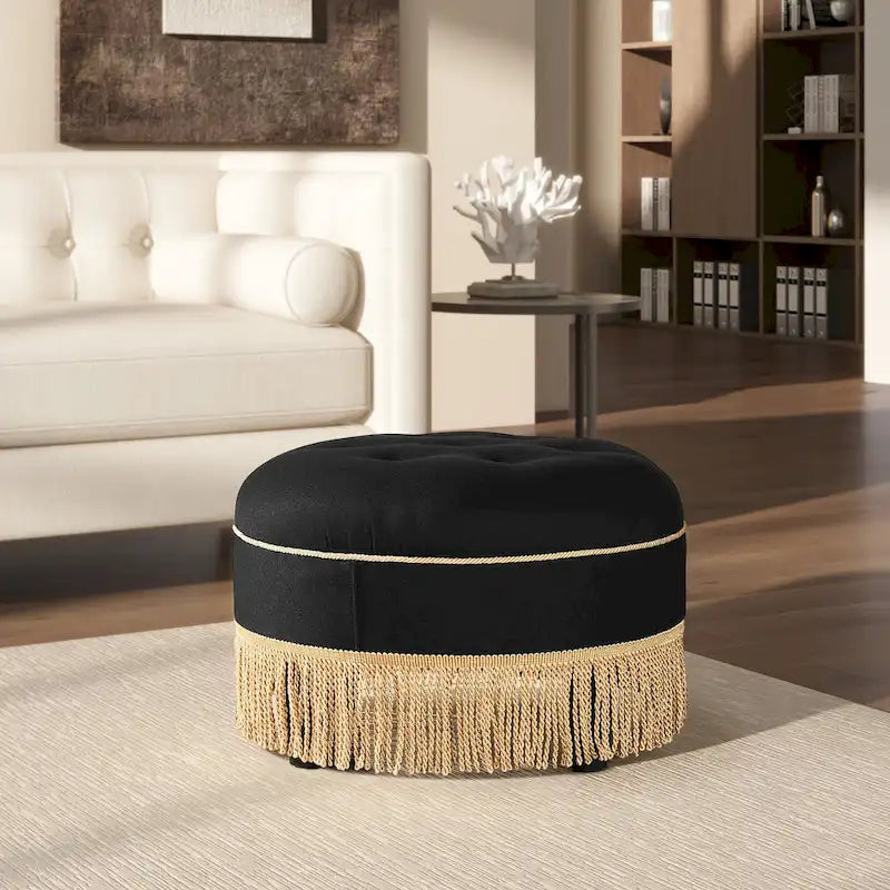 Ottoman rond d'appoint capitonné