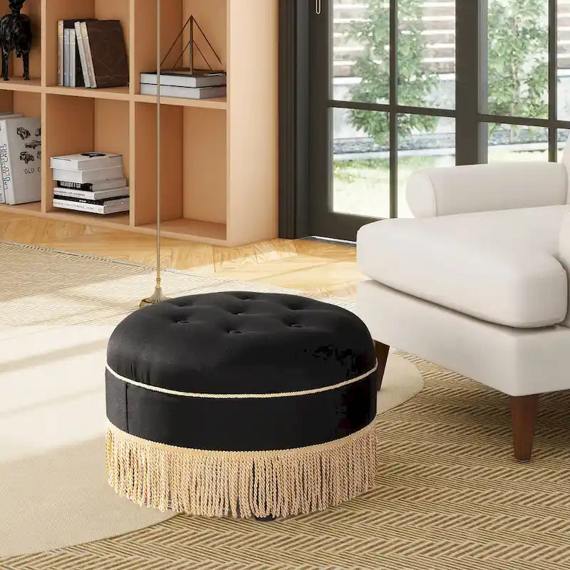 Ottoman rond d'appoint capitonné