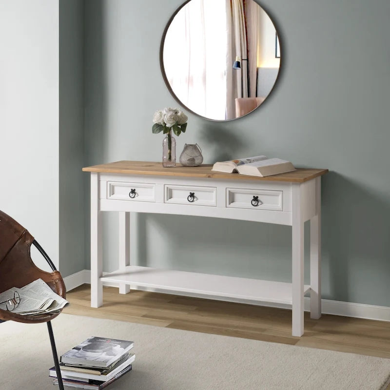 Console de table en bois 3 tiroirs Corona