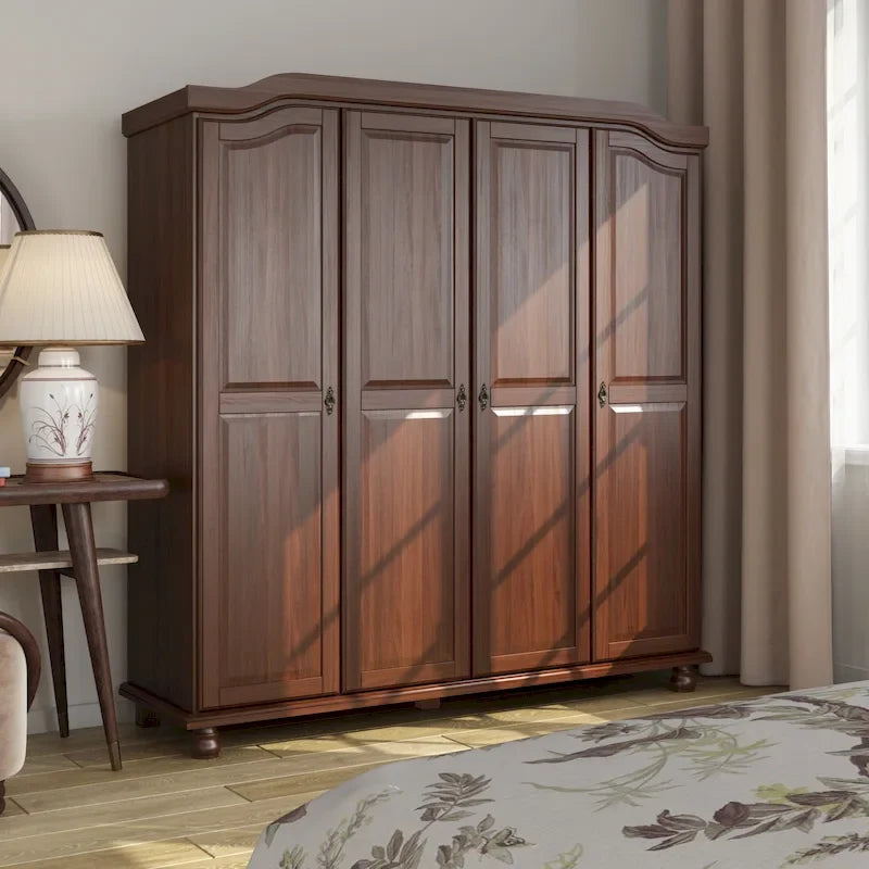 Armoire à 4 portes Kyle en bois massif 100 % avec portes en bois massif ou miroirs