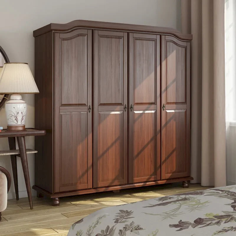 Armoire à 4 portes Kyle en bois massif 100 % avec portes en bois massif ou miroirs
