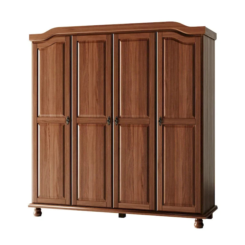 Armoire à 4 portes Kyle en bois massif 100 % avec portes en bois massif ou miroirs