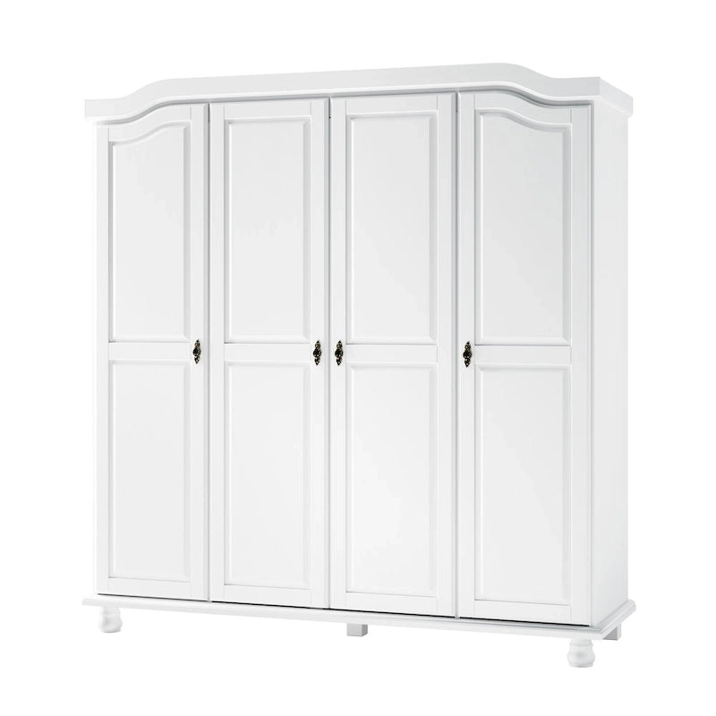 Armoire à 4 portes Kyle en bois massif 100 % avec portes en bois massif ou miroirs