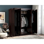 Armoire à 4 portes Kyle en bois massif 100 % avec portes en bois massif ou miroirs