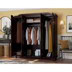 Armoire à 4 portes Kyle en bois massif 100 % avec portes en bois massif ou miroirs