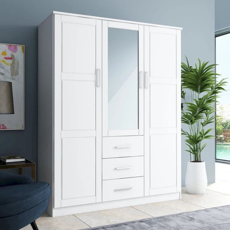 Armoire à vêtements avec portes en bois massif ou portes miroir