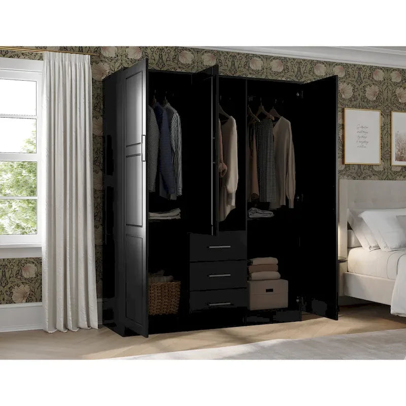 Armoire à vêtements avec portes en bois massif ou portes miroir