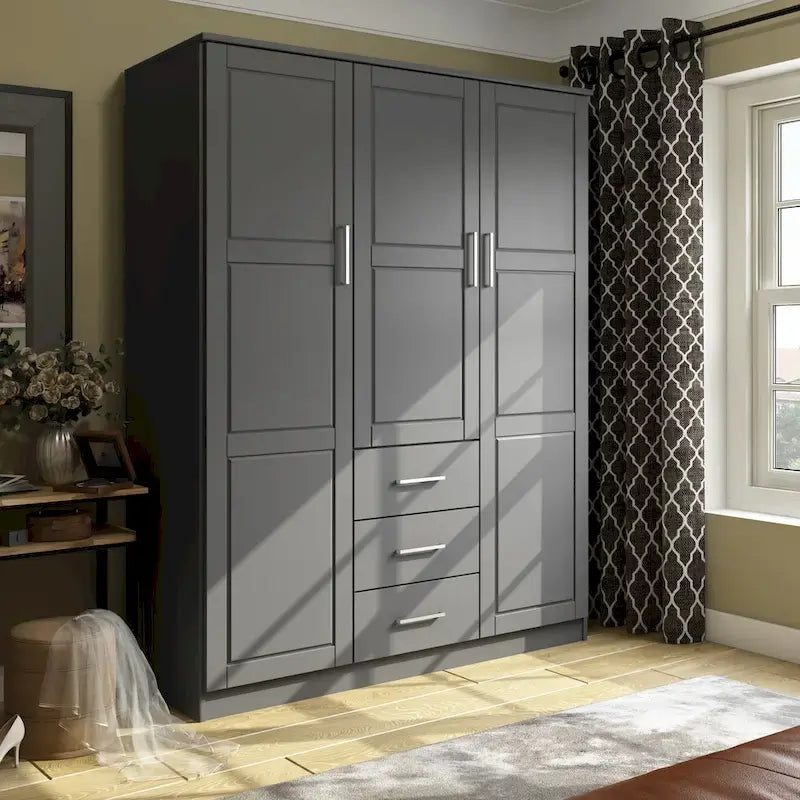 Armoire à vêtements avec portes en bois massif ou portes miroir