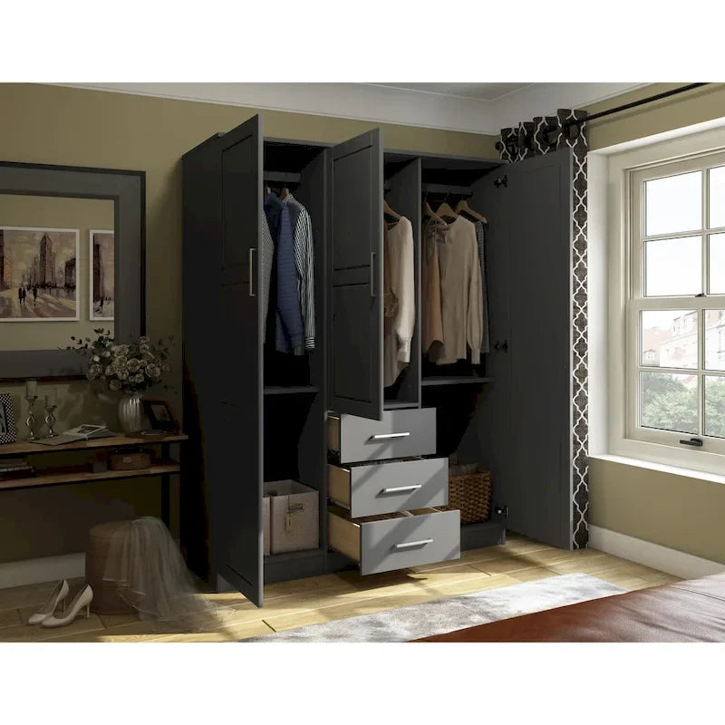 Armoire à vêtements avec portes en bois massif ou portes miroir