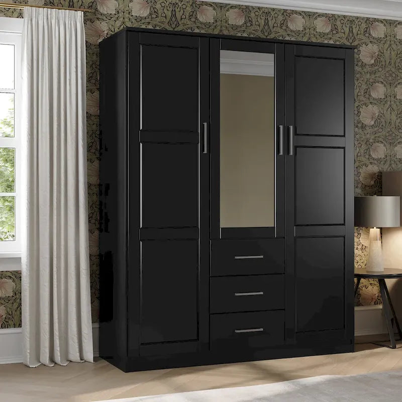 Armoire à vêtements avec portes en bois massif ou portes miroir