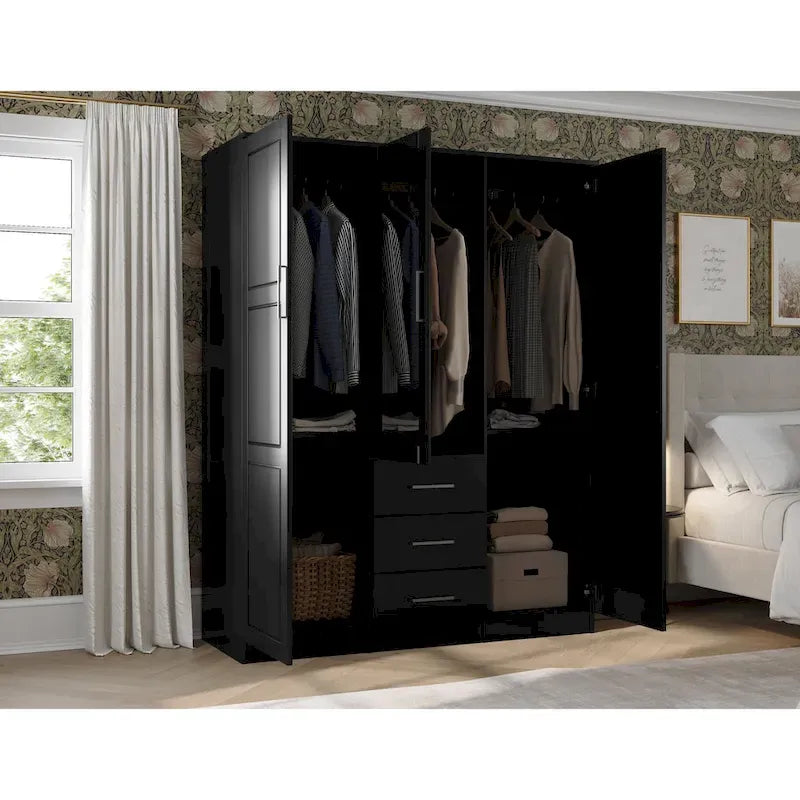 Armoire à vêtements avec portes en bois massif ou portes miroir