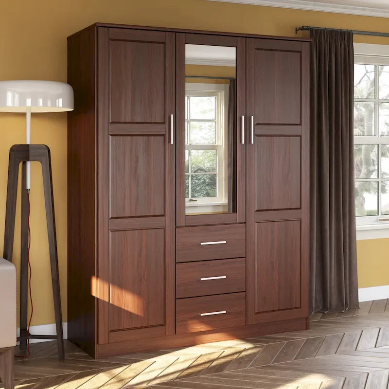 Armoire à vêtements avec portes en bois massif ou portes miroir
