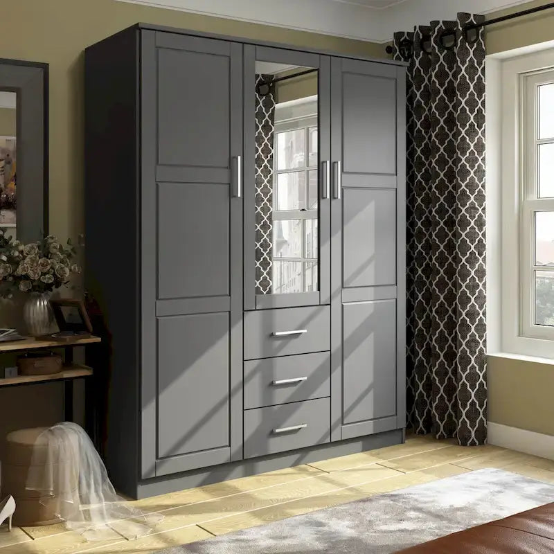 Armoire à vêtements avec portes en bois massif ou portes miroir